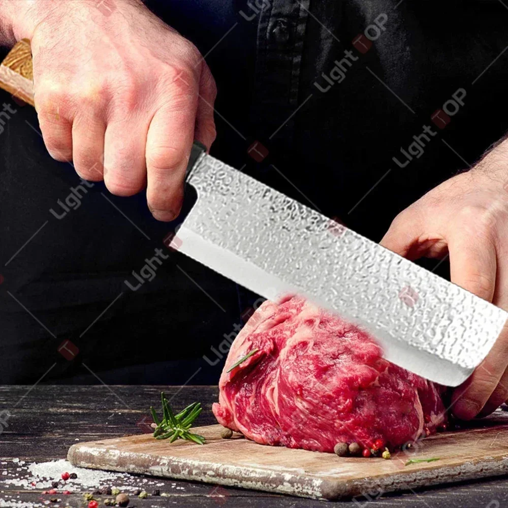 Hand Forged Chopping Knife Kitchen Japanese Boning Knife Vegetable Cutting Knife Stainless Steel Butcher Knife Wooden Handle