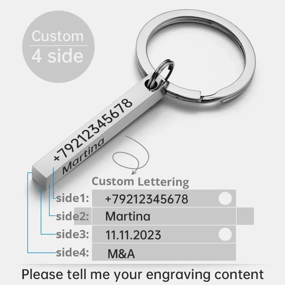 Personalisierter 3D-Bar-Schlüsselanhänger mit Gravur, Text, Name, Datum, individueller Schlüsselanhänger, Edelstahl-Schlüsselanhänger, Ringe, Halter, bestes Geschenk P039