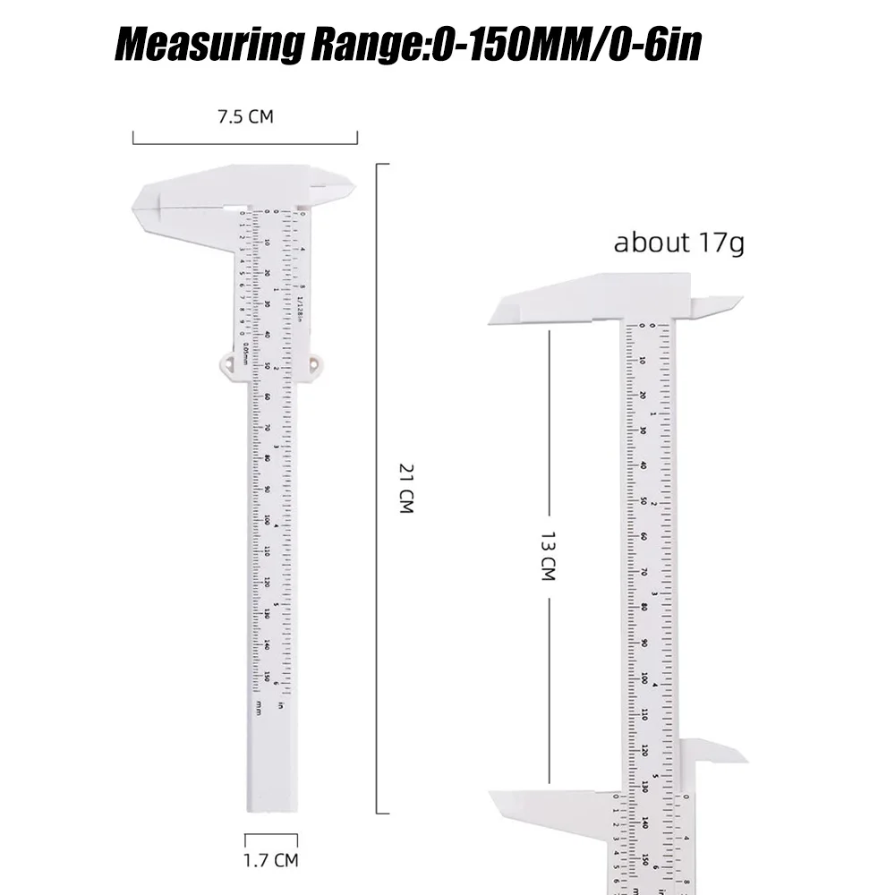 Régua Portátil Tatuagem com Plástico Vernier Caliper, Ferramentas de Medição Sobrancelha, PMU Acessórios, 150mm, 1Pc