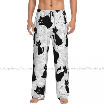 بيجامة قطط كرتونية للرجال ، بنطلون ظلي أسود ، بنطلون صالة ، قيطان نوم