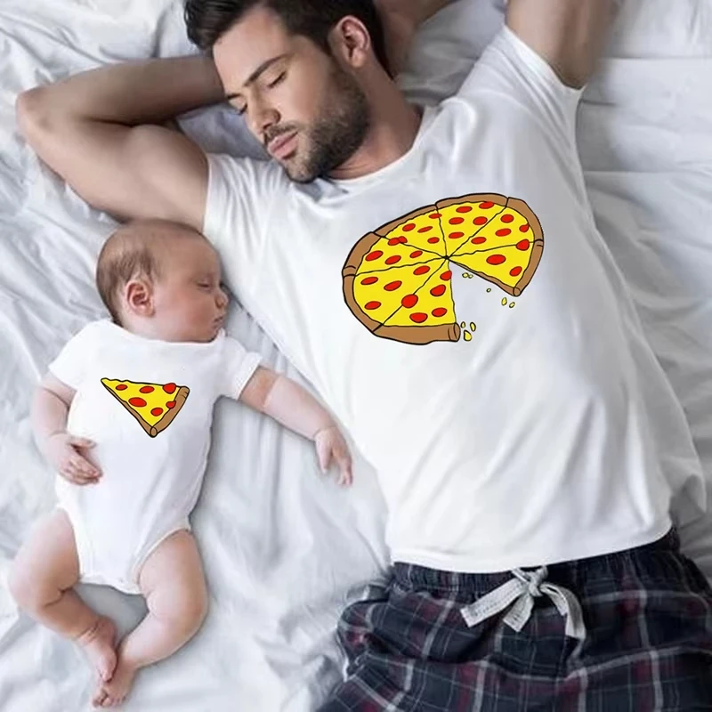 Pizza Slice Family Matching T Shirt Mom and Me Dad Baby Summer Cotton Short Sleeve Parent Child Clothes