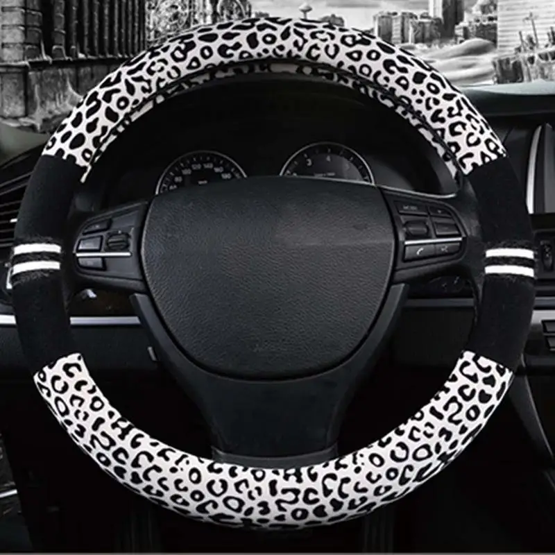 Autumn And Winter New Set Of Plush Steering Wheel Cover Leopard Fashion Steering Wheel Cover Protective Cap For Auto Accessoies