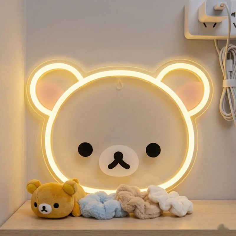 Rilakkuma Bear Night Light Warm Heating Lamp Cute Cartoon Neon Light Wall Decor Ornament for Kids Room Bedroom