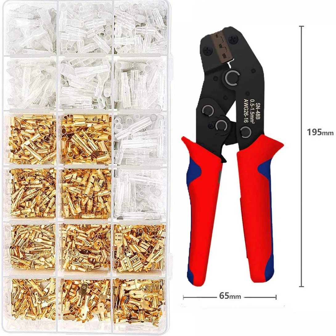 1000Pcs 2.8/4.8/6.3mm Male Female Crimp Terminal Kit Wire Spade Insert Pin Insulation Sleeve Auto Wiring Connector Set