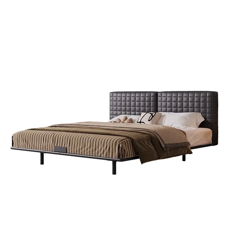 

Square bed, modern, simple, leather, master bedroom, queen bed, modern, light luxury