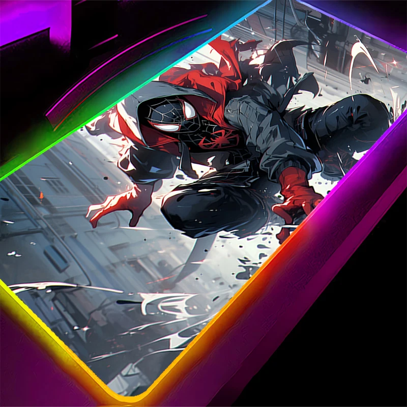 Retroiluminação de borracha grande borda de bloqueio kawaii pc mousepad rgb homem-aranha gamer gaming mouse pads led mesa teclado tapete do computador