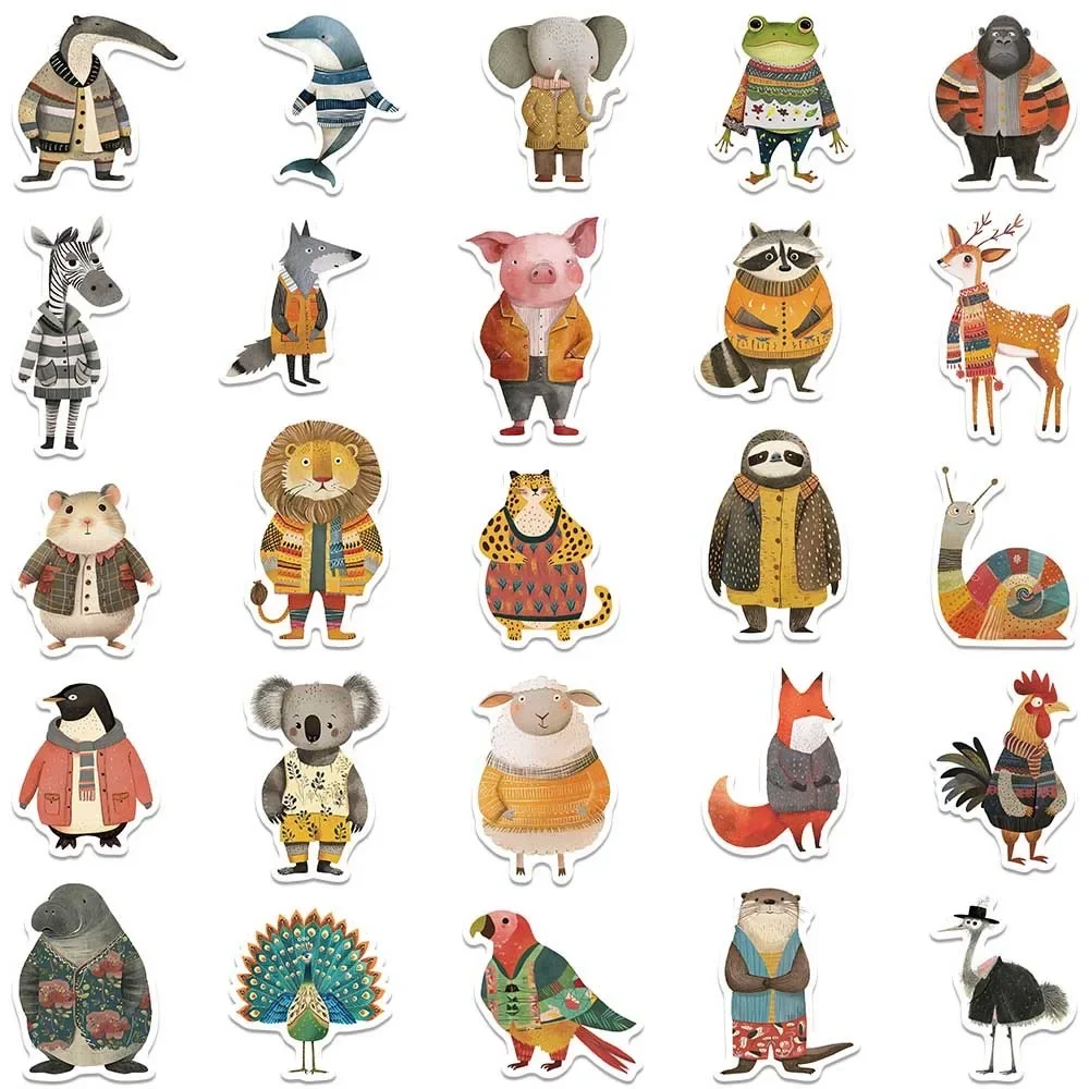 10/50PCS Cute Funny Fairy Tale Animal Dressed Illustration Stickers Decals DIY Notebook Phone Suitcase Luggage Wall Car Sticker