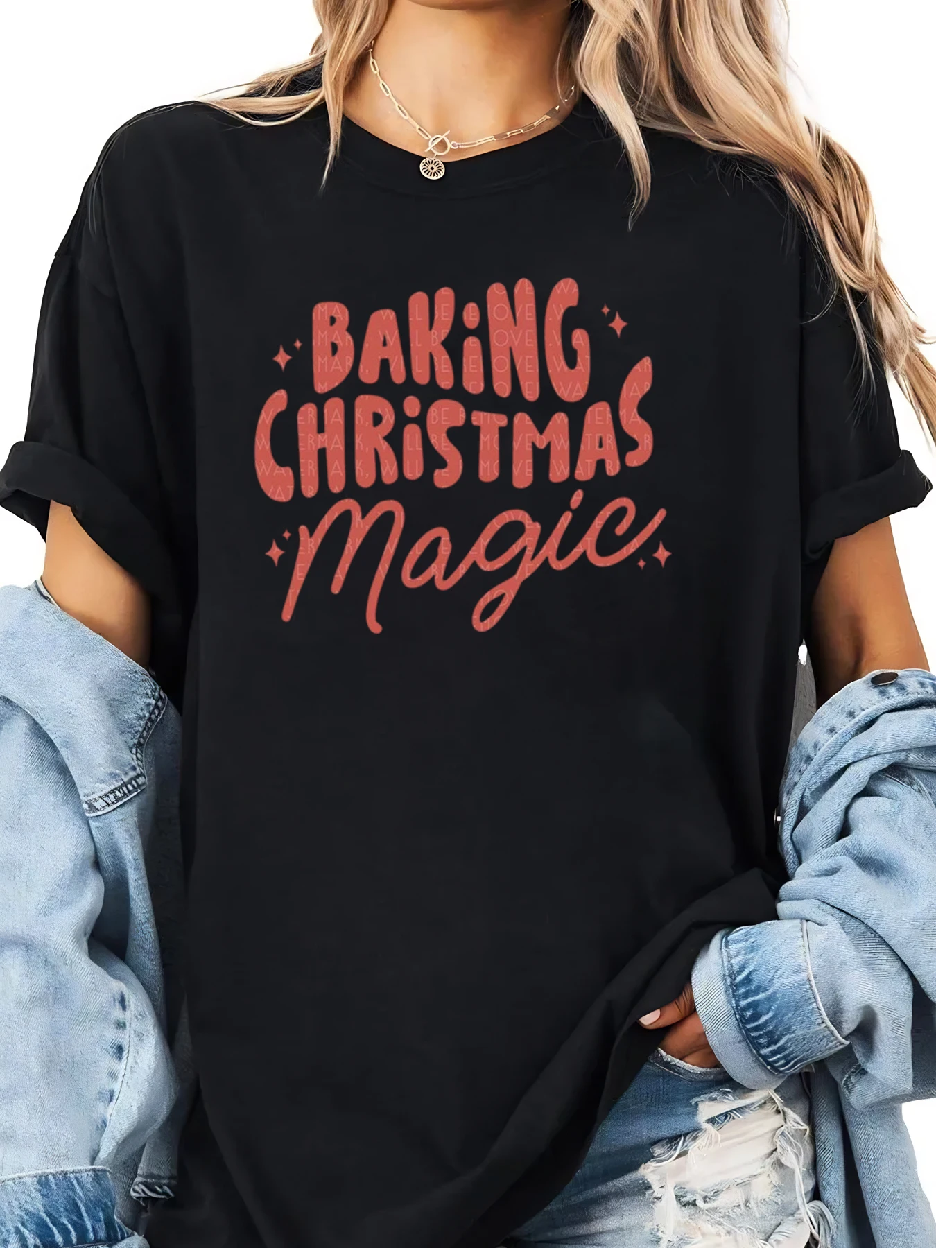 Cuisson noël imprimé magique T-Shirt noël femmes tenue décontracté noir grande taille