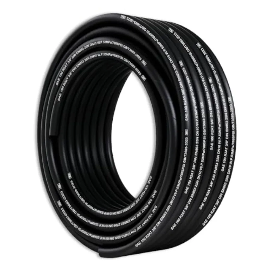 

3/8 inch 100Ft Coiled Hydraulic Hose 4780Psi with 2 High-Tensile Steel Wire Braid Rubber Flexible Oil Hose for Industrial Use -