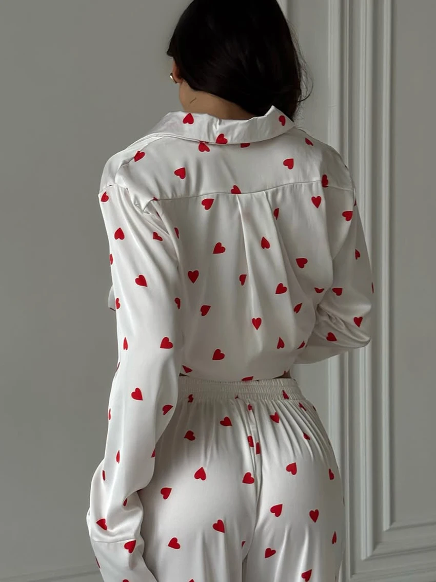 Marthaqiqi Printing Women Pajama Set Long Sleeve Nightgown Turn-Down Collar Nightwear Pants Casual Ladies Sleepwear 2 Piece Suit