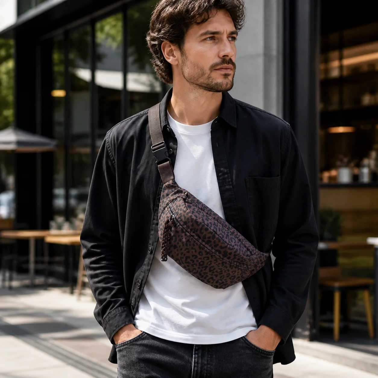 Leopard Print Fanny Pack Crossbody Bag Sling Chest Waist Bag Outdoor Sport Travel Belt Bag Messenger Shoulder Bags