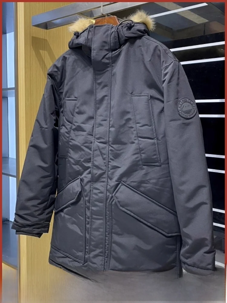 

Мужская хлопковая куртка средней длины для тяжелой промышленности в европейском стиле с несколькими кетами, полая хлопковая наполнитель, ветрозащитная, моющаяся осенняя вин...