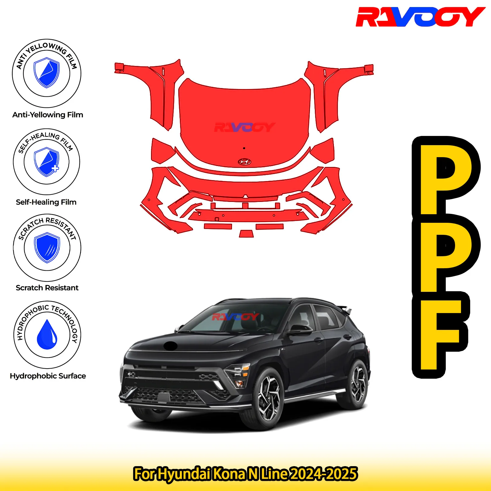

For Hyundai Kona N Line 2024-2025 Glossy Matte Black Precut front PPF Kit Paint Protection Film