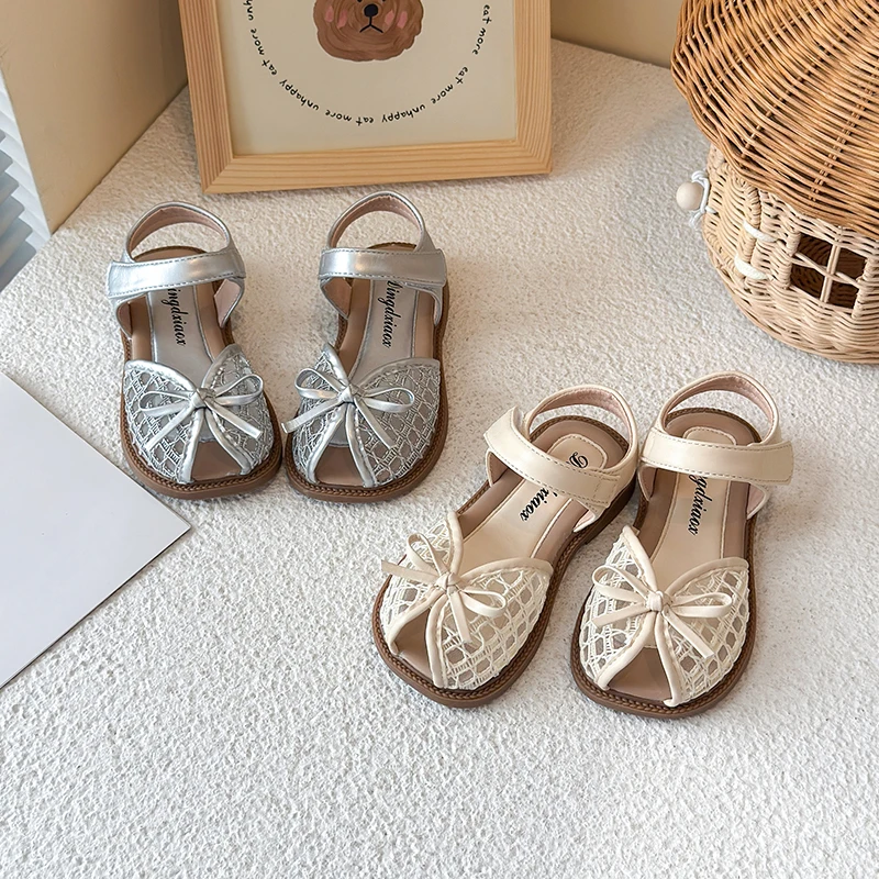 

New Summer Girls Sandals Princess Beach Shoes Braided Peep-toe Kids Sandals Butterfly-knot Sweet Soft Breathable Footwear