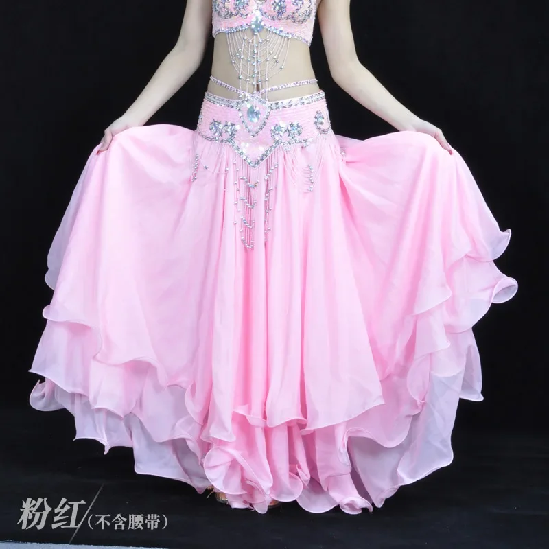 Three Layers Skirt Three-Tier Chiffon Curling Belly Dance Practice Wear Women Bellydancing 12 Meters Skirt Without Waist Belt