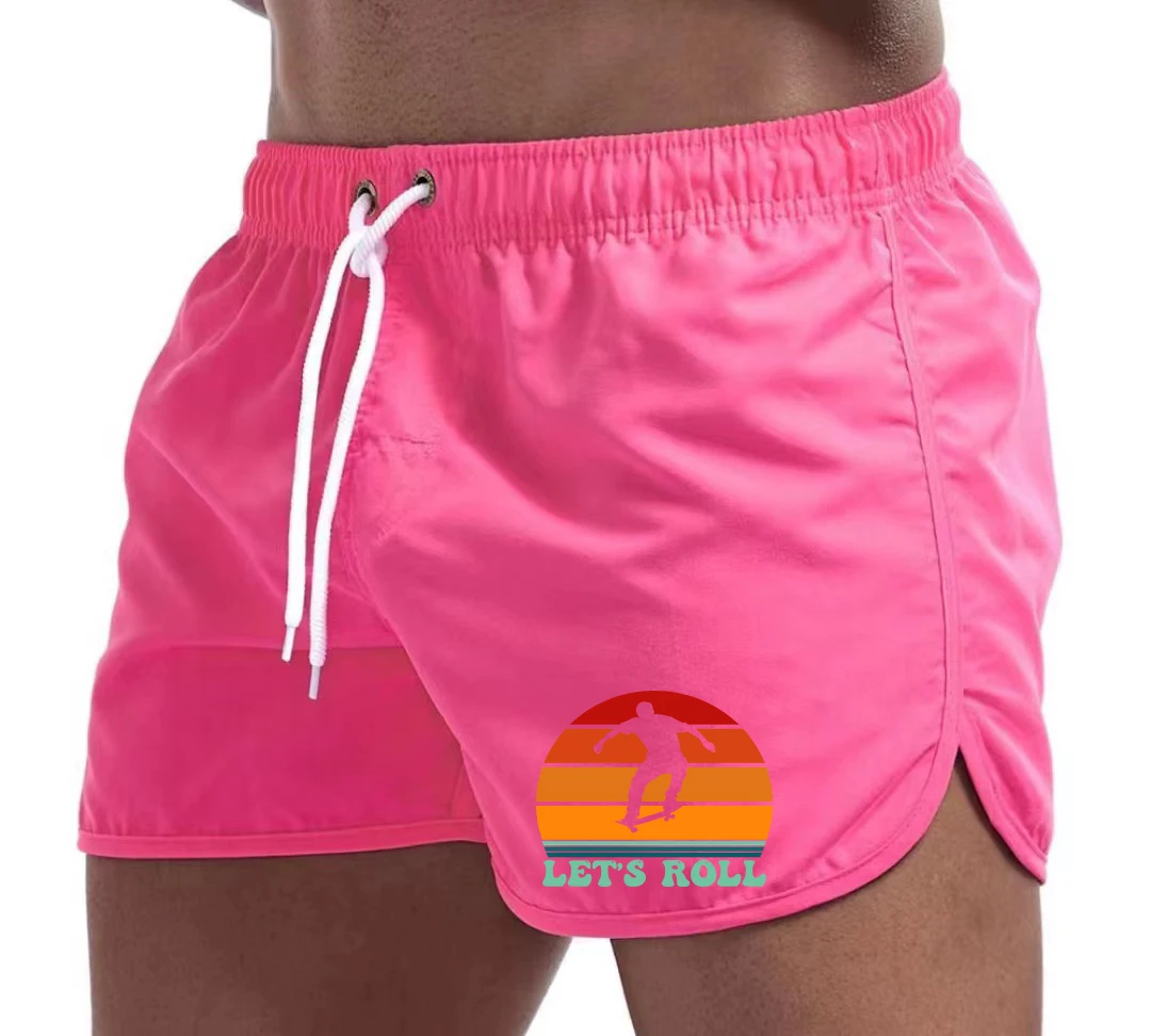 2026 New Men's Summer Shorts Vintage Sunset Skateboard Graphic Tee Elastic Waist Drawstring Casual Beach Board Shorts