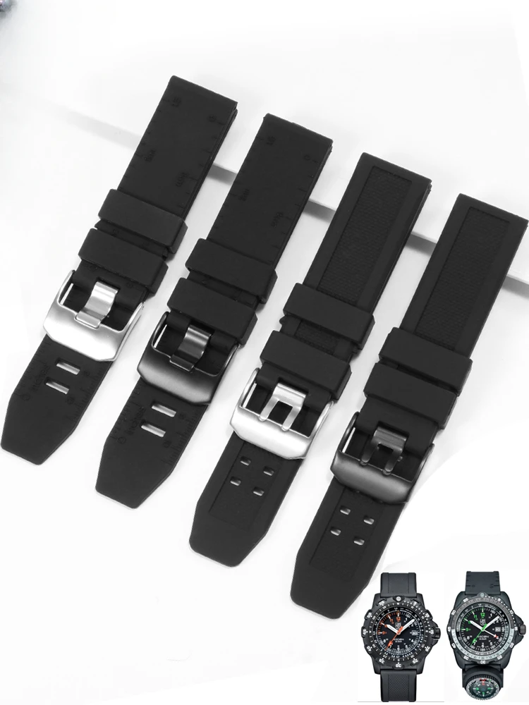 For Luminox Silicone Watchbands 3051 3081 Anti-Allergy Double Row Breathable Square Hole Rubber Black 20 23mm Watch Strap