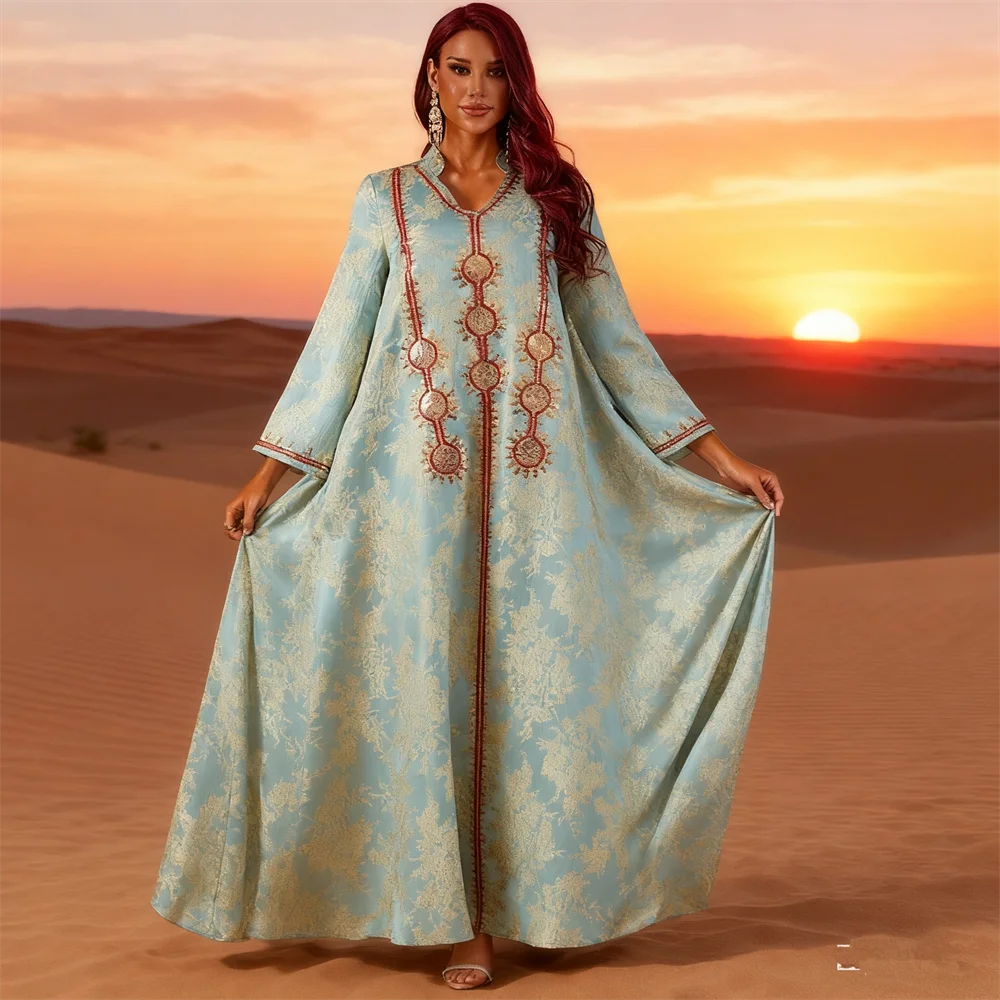

Femme Musulmane Vestidos Jalabiya Djellaba Embroidery Abaya Dubai Kaftan Women Muslim Maxi Dress Turkey Robe Eid Abayas Caftan