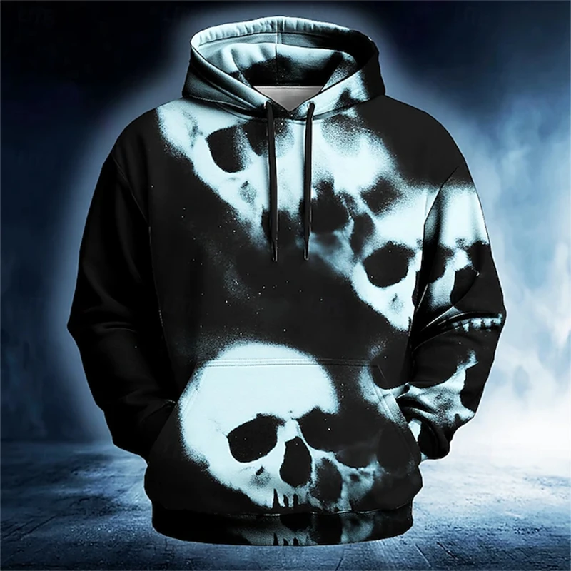 

New Autumn And Winter Men Hoodies 3D Printed Skull Horror Element Sweatshirt Women Halloween Party Tops Unisex Hooded Pullover