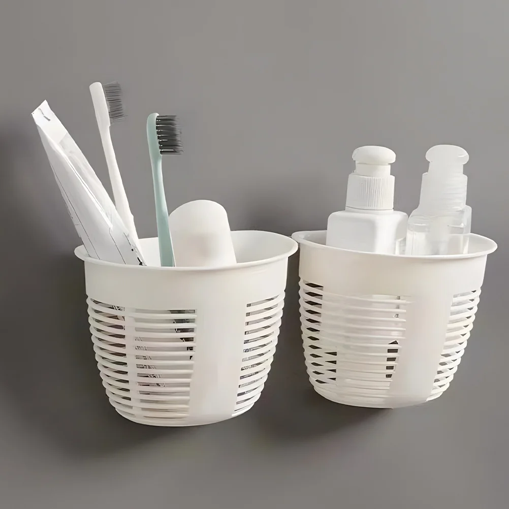 4 قطعة سلة تخزين مثبتة على الحائط بدون حفر منظم مطبخ الحمام تصميم تصريف متعدد الوظائف أبيض أنيق موفر للمساحة #1