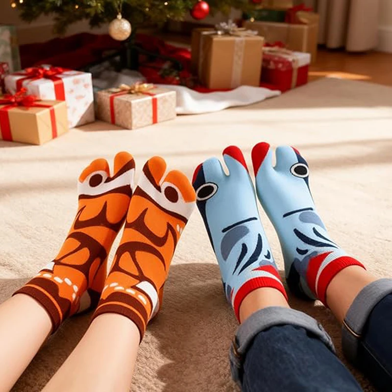 Lustige Fischsocken, originelle Tabi-Socken mit geteilten Zehen, Baumwollsocken mit Meeresmotiven, weiche, mittelhohe Socken, Cartoon-Aquarium-Socken mit hässlichem Aal – Detail 3