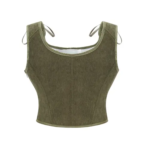 Green Victorian Vintage Vest Female Side Zipper& Front Lace Up Tank Top Corset Punk Goth Clothing Sexy Corselet Feminino