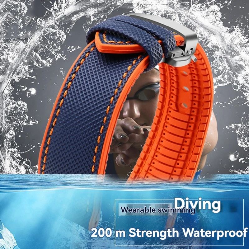 سوار ساعة هجين من النايلون مقاس 19-24 ملم لـ IWC Mark XVIII/البرتغالي |   متوافق مع تيودور وبريتلينغ |   حزام طيار مبطن بالمطاط الناعم