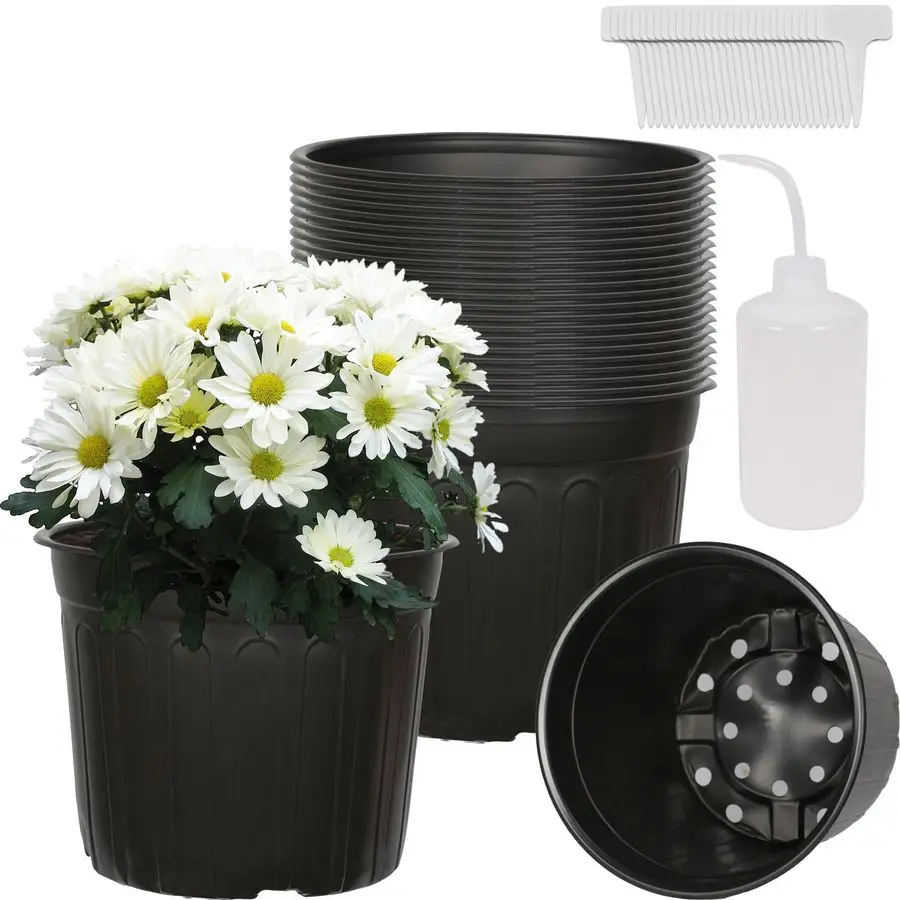 

24Pack 3 Gallon Flexible Plastic Plant Pots with 30Pcs Plant Labels,Thickened Soft Seed Starting Container for Indoor Outdoor Pl