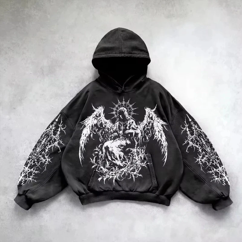 Hoodie Gráfico Retro Gótico para Homens, Estilo Hip Hop Y2k, Casual, Pullover Solto, Moletom Streetwear para Mulheres