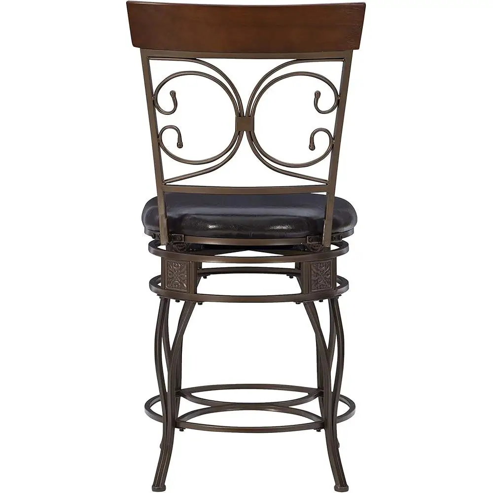 Oversized Backrest Swivel Counter Stool Metal Footrest Comfortable Cushioned Seat 360 Degree Rotation Wide Seat Strong