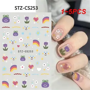 1~5PCS Nail Art Stickers Creative Dopamine Spring/summer 3d Relief Rainbow Flower Nail Art Stickers