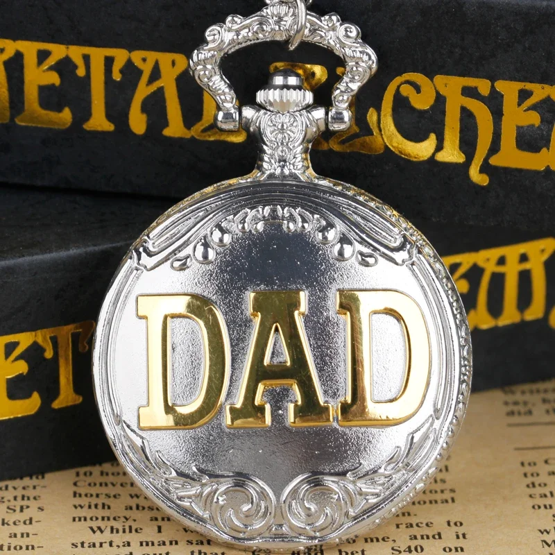 

Серебряные кварцевые карманные часы с гравировкой DAD, ожерелье с арабскими цифрами, подвесные часы, популярный подарок для отца