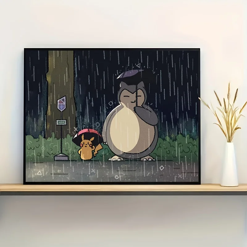 Cartoon Anime Pokemon Poster Cute Pikachu Snorlax Wall Art Prints Canvas Painting Wall Decor Living Room Home Decor (No Frame)