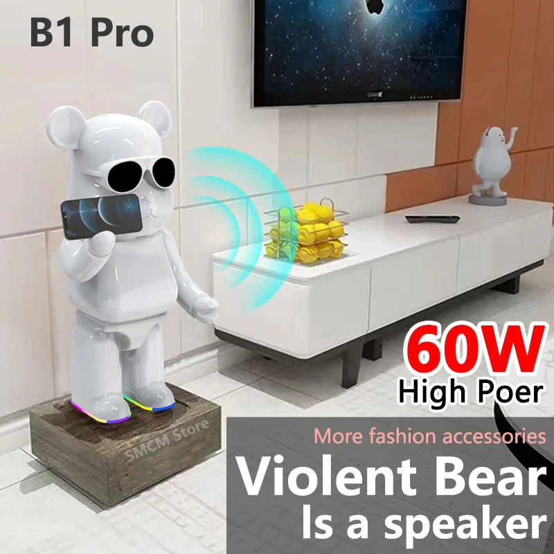 Imagem -02 - Urso Violento Grande Alto-falante Bluetooth sem Fio 60w de Alta Potência Acessórios de Moda com Microfone Ksong Remoto Presente Criativo B1pro