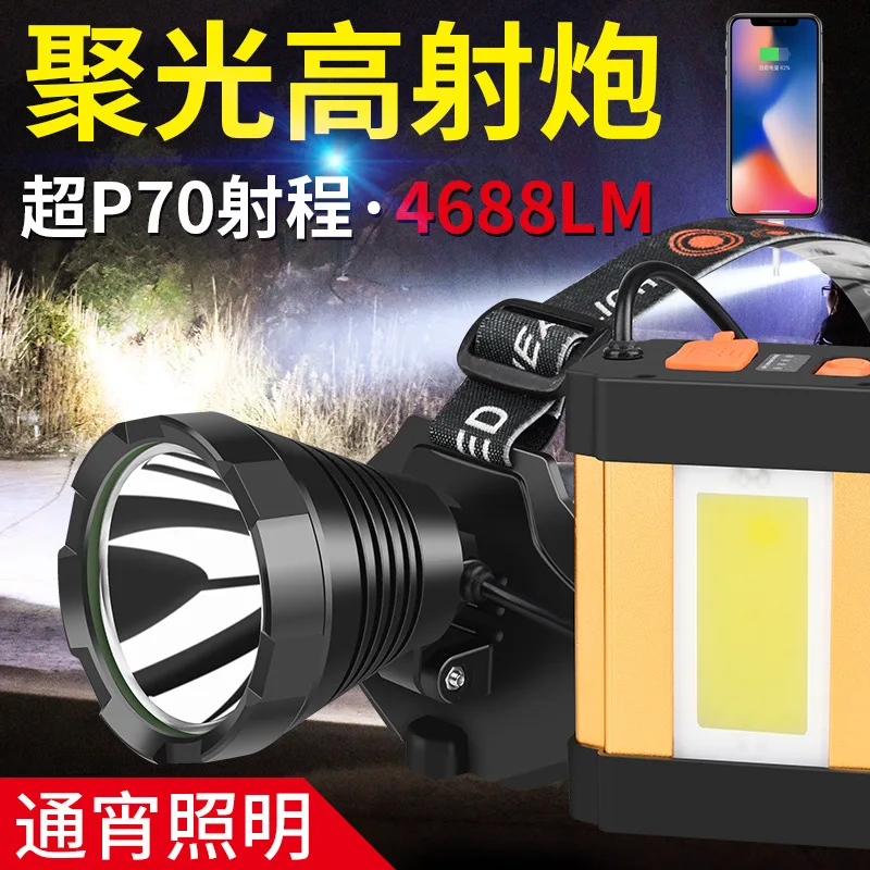 ledLithium Battery Headlight Strong Light Charging Super Bright Long Shot Head-Mounted Torch Night Fishing Outdoor Miner's Lamp