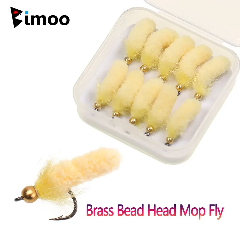 Bimoo 10 Stück/Box # 7 Messingperlenkopf-Mop-Fliegen, künstliche Kranichfliegen, Caddis-Larven, Nassnymphenfliegen für Forellen- und Grauelfischerei, Köder