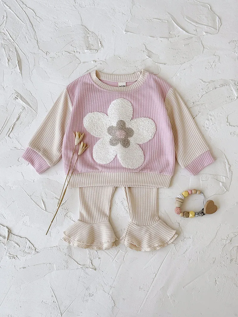 

MILANCEL New Autumn Baby Clothes Set 6M-3T Cute Flower Infant Girls Color Block Hoodie+ Bell-bottoms Loose Toddler Outfit 2PCS