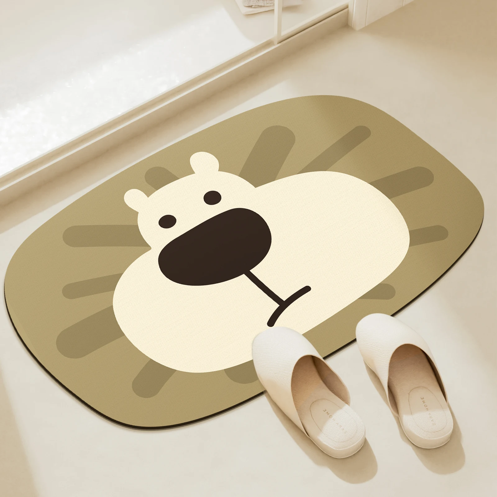 Rubber Material Super Anti Slip Bathroom Mat, Absorbent Quick Drying Foot Mat, Cartoon Bear and Lion Printed Door Mat