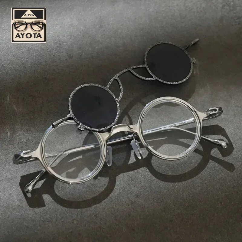 Retro Round Glasses for Men High-quality Handmade Brass Pure Titanium Avant-garde Magnetic Clip Women's Fashion Sunglasses