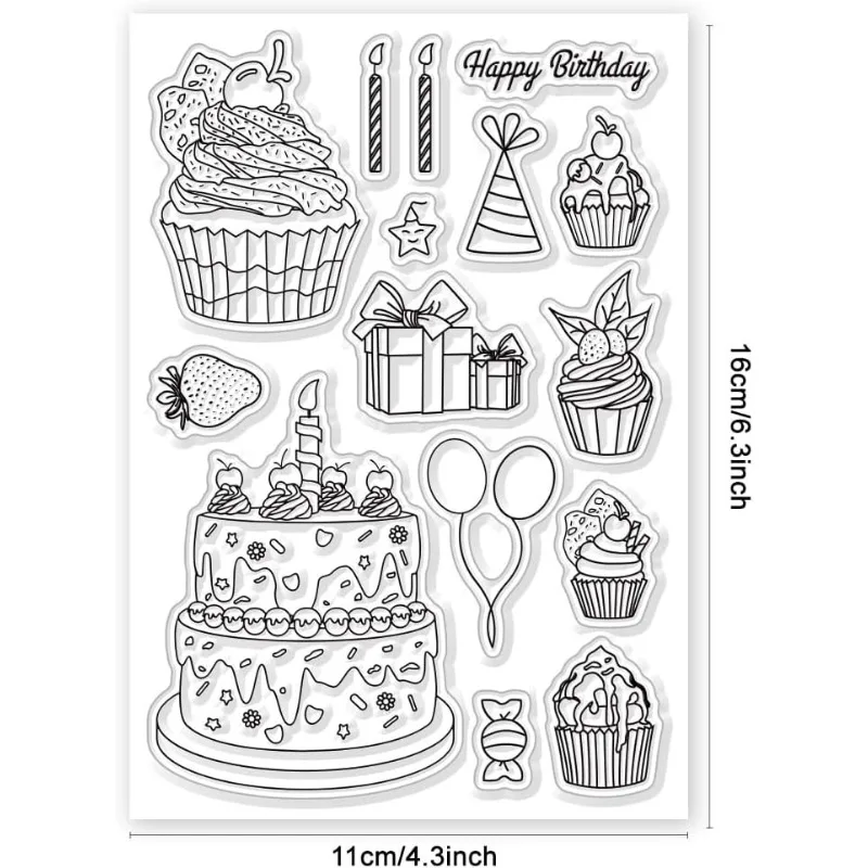 1pc Birthday Cake Clear Stamps Balloon Silicone Clear Stamp Seals Birthday Gift Box Transparent Stamps for DIY Scrapbooking