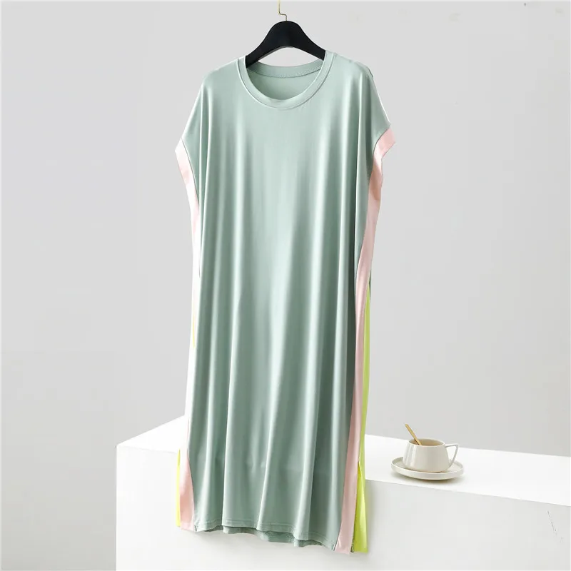 Casual Night Wears For Women New Loose Summer Nightgowns Female Modal Comfortable Nightdress Matching Color Sleepwear Dress