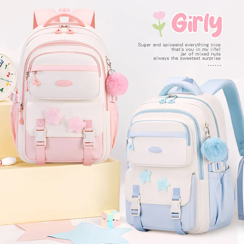 子供用スクールバッグ-大容量-軽量-女の子用バックパックセット-タイロッドとセット可能