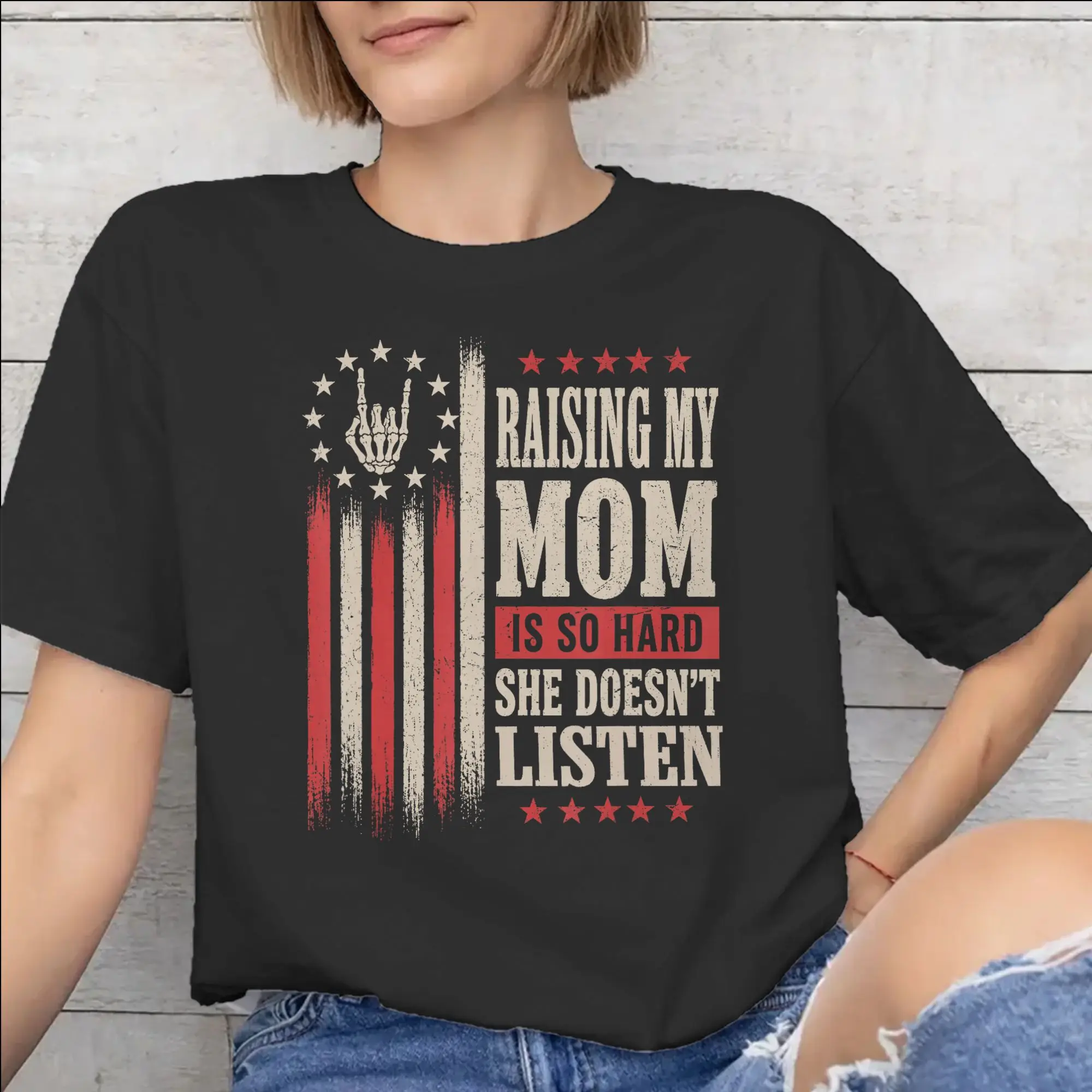 Graphic Printed Raising My Mom Is So Hard She Doesn'T Listen T Shirt for Men Women  Cotton Tee Shirt Short Sleeve Tops