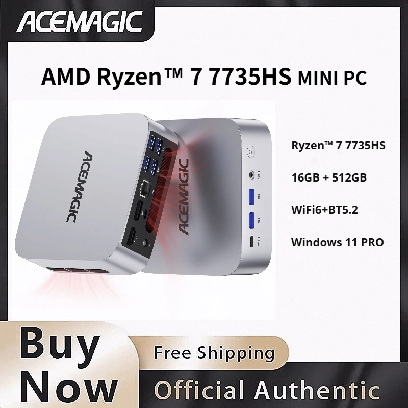 AMD 라이젠 7 7735HS 미니 PC 16GB LPDDR5 512GB SSD 트리플 4K 디스플레이 라데온 그래픽 사전 설치된 윈도우 11 프로 휴대용 컴퓨터 썸네일 7