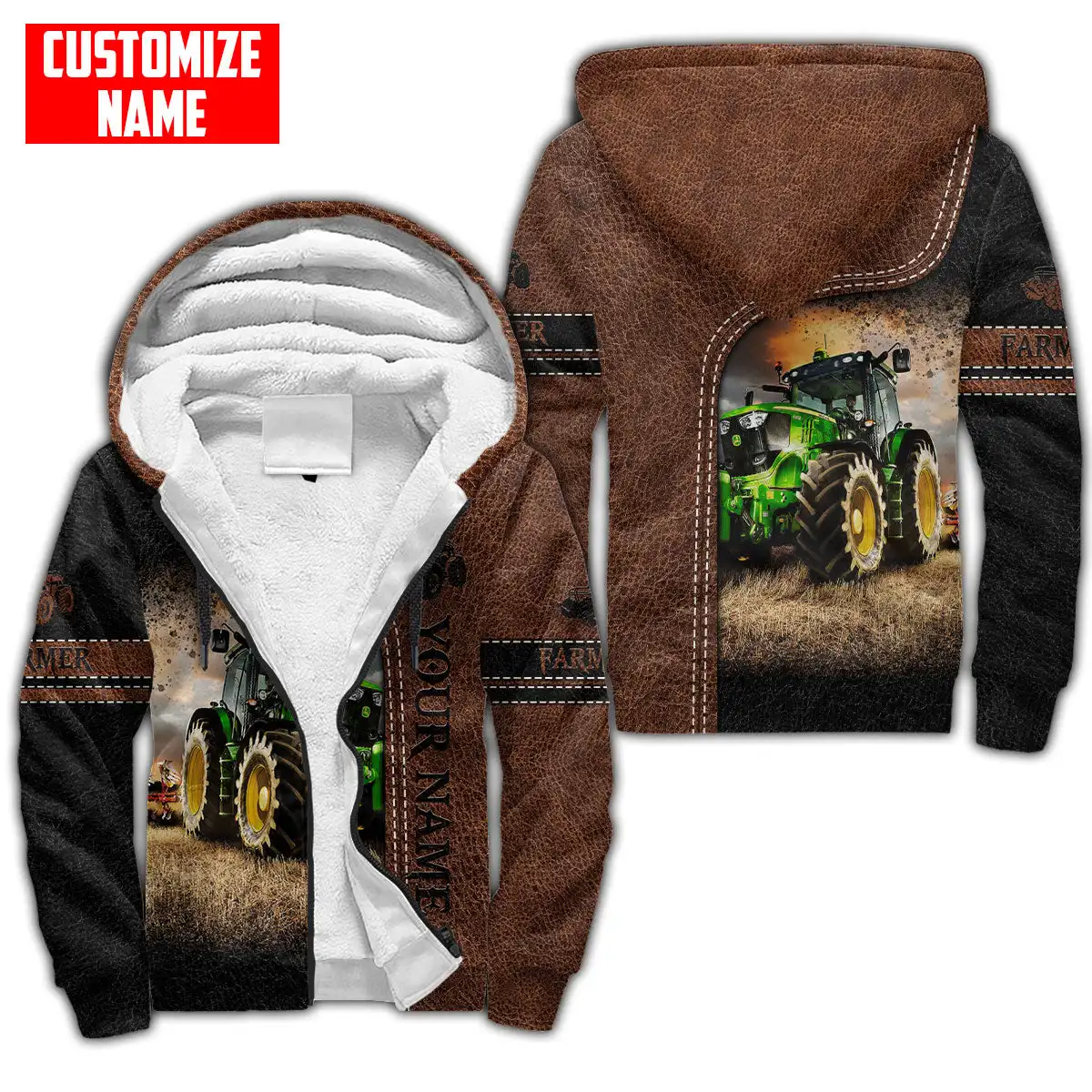 Plstar Cosmos Gepersonaliseerde Naam Boer Tractor 3D Gedrukt Fleece Rits Hoodies Unisex Winter Warm Plus Fluwelen Jasje Jas JRL04