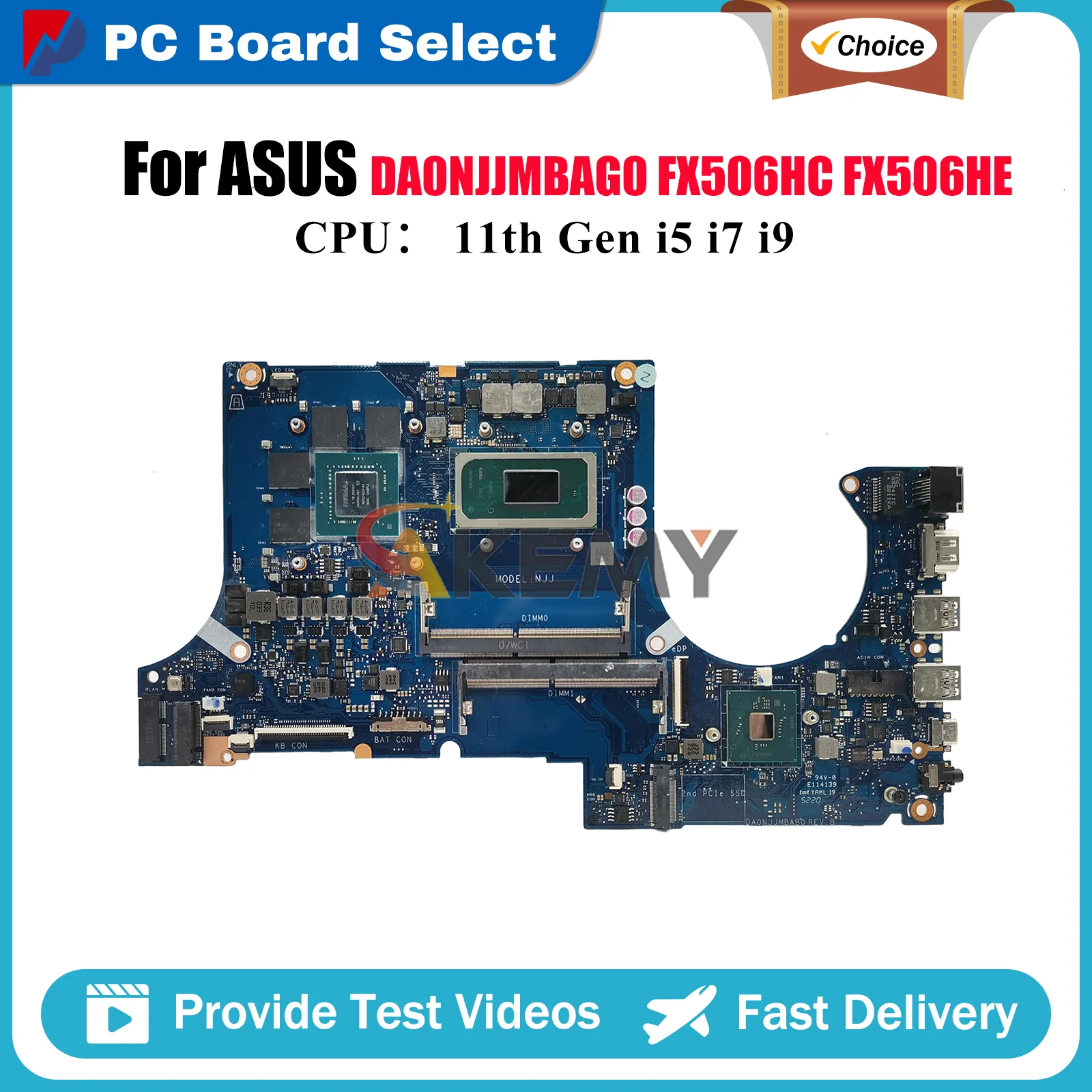 DA0NJJMBAG0 Laptop Motherboard For ASUS TUF506H TUF706H FX506H FX506HC FX506HE FX506HF Mainboard With 11th Gen I5 I7 I9 CPU