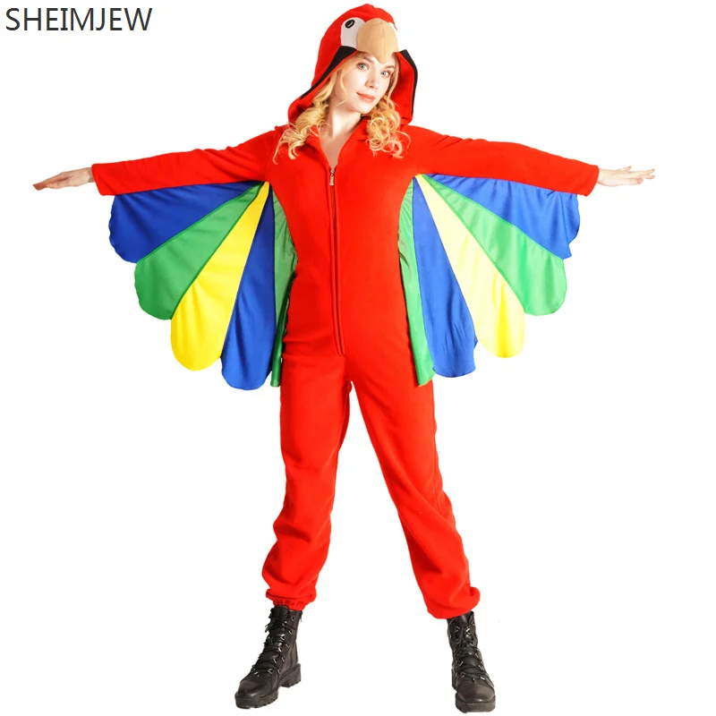 

Adult Women Funny Animal Parrot Cosplay Costume Mascot Red Parrot Costumes Carnival Party Stage Performance Dress Up Rave Outfit