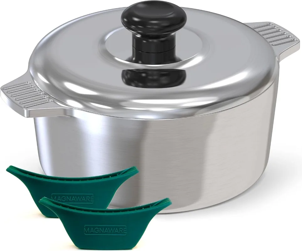 

Magnaware Cast Aluminum Dutch Oven with Lid Lightweight Cookware Pot with Silicone Covers for Easy Handling Even Heat