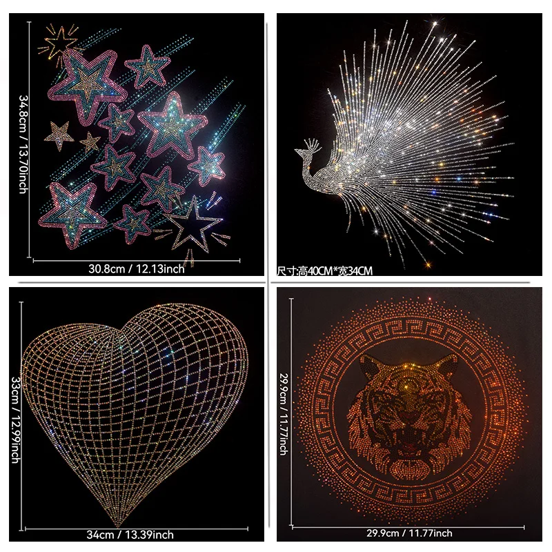 クリスタルラインストーンのレーザーカットパーツが、ファッションアクセサリーとしてセータージャケットにアイロン接着されています。-スタイリッシュな大きなパッチ。