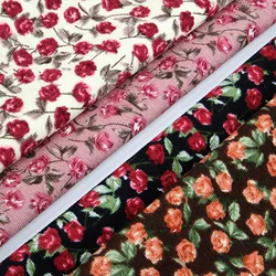 Small Floral Printed Corduroy Fabric, Polyester Casual Wear, Coat Fabric, DIY Dress, Handmade Women's Cloth Wick, Velvet Sewing